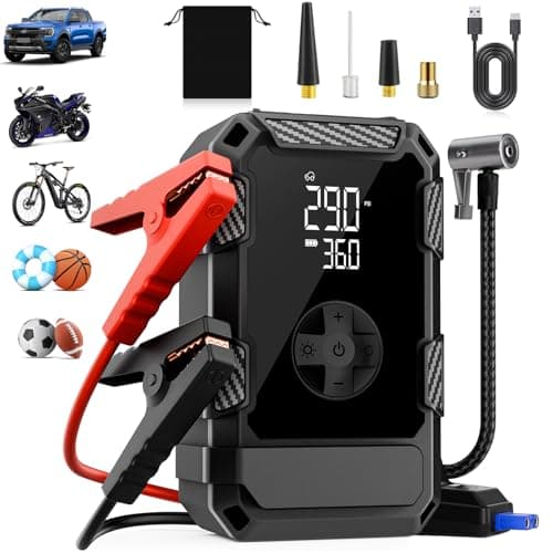 Jump Starter with Air Compressor – 4000A Peak Car Battery Booster & 150PSI Tire Inflator, 12V Auto Jump Box for Gas & Diesel Engines, LED Power Bank & Flashlight, Smart Safety Clamps, Gift-Ready - Image 1