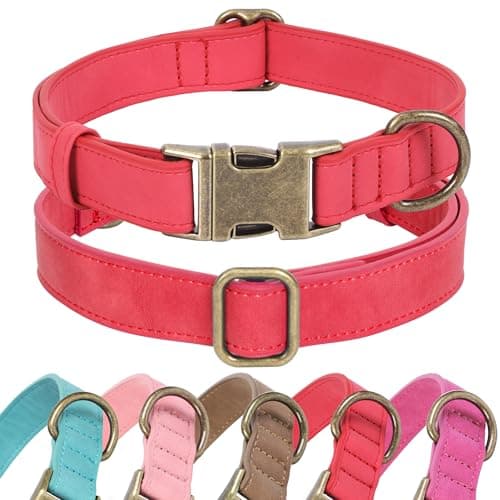Jumpress Soft Leather Dog Collar for Small Medium Large Dogs, Heavy Duty Dog Collar with Quick Release Metal Buckle, Durable & Adjustable for Medium Dogs Walking (Red, M) - Image 1