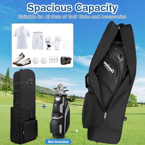 Golf Travel Bags for Airlines - 900D Heavy Duty Polyester Oxford Travel Golf Bag with Wheels, Golf Club Bag Cover Lightweight Soft Wear-Resistant Universal Size, Black - Thumbnail 4