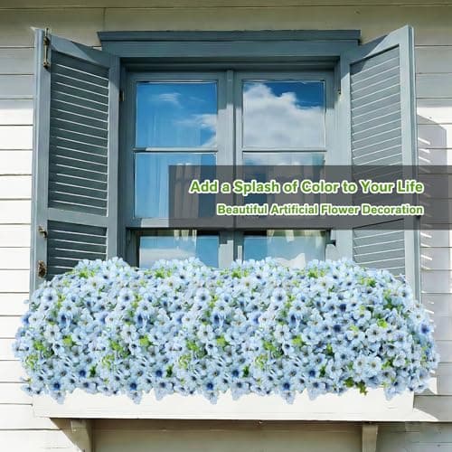 Artificial Flowers for Outdoor Indoor,Silk Flowers No Fade Fake Plastic Flowers Faux Plants for Outdoors Outside Front Porch Hanging Planter Window Box Garden Home Decoration,13 Bundles(Blue) - Thumbnail 6