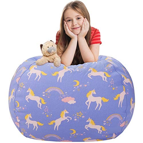 Aubliss Stuffed Animal Bean Bag Storage Chair (Light Blue Unicorn, Medium (32'')) - Image 1