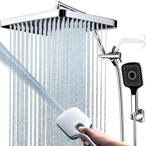 V-Frankness Shower Heads with Handheld Spray Combo, 13 Inches Rain Shower Head with 4 Mode Handheld Wand, and 13 Inches Adjustable Extension Arm, 3 Way Diverter Valve, Extra Long Hose (Chrome) - Image 1