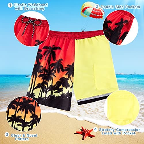 Cozople Boys Palm Tree Swim Trunks Quick Dry UPF Boxer Brief Liner Swimwear Bathing Suits Summer Surfing Beach Boardshorts Swimsuit with Inner Compression Shorts Lining - Thumbnail 6