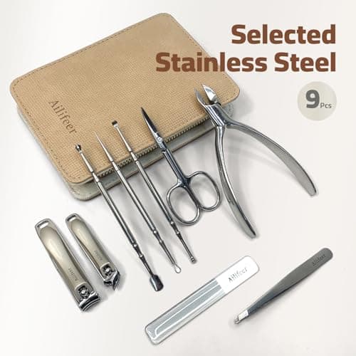 AILIFEER Manicure Kit, 9-in-1 Stainless Steel Professional large Nail Cutters and nail clippers Set, Includes Nail File, Cuticle Trimmer, with Portable Travel Case kit,Gifts For Women Men - Thumbnail 2
