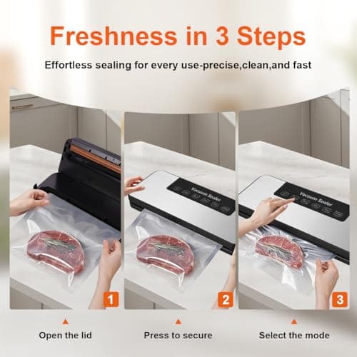 Vacuum Sealer Machine ，Professional Vacuum Sealer for Food Freezer with LED Display， 20s Fast Seal for Dry and Moist Food, Includes 5 BPA-Free Reusable Bags for Sous Vide - Thumbnail 6