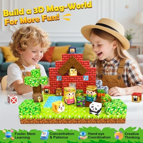 Magnetic Blocks, Build Mine Magnet World Forest Farm Edition, Magnetic Building Blocks for Kids Ages 4-6 6-8 8-12, Sensory STEM Toys for Boys & Girls - Thumbnail 4