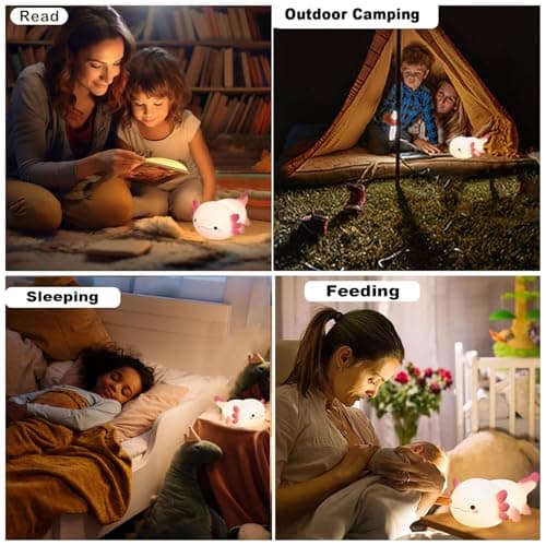 Axolotl Night Light for Kids,Cute Axolotl lamp Gifts Rechargeable light Table Lamp Bedside Lamp,LED Animal Silicone Nursery Night Lamp Cute Room Decor Night Light for Kids Girls Boys - Thumbnail 6