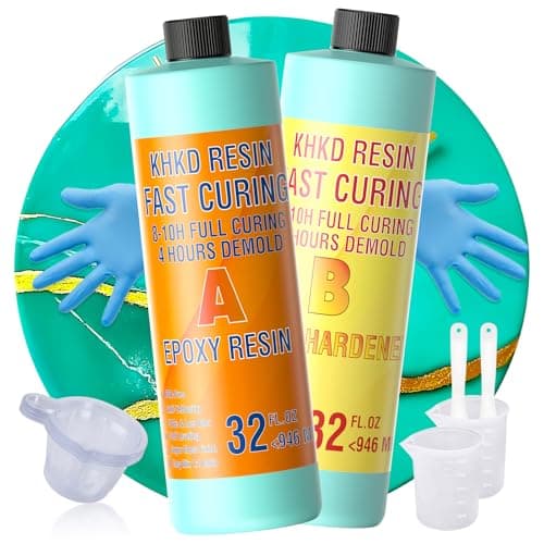 Epoxy Resin, KHKD RESIN 64 OZ Fast Cure Epoxy Resin Kit, Quick Dry Resina Epoxica Upgrade 4 Hours Unmould, Clear High Gloss Epoxy, Odorless Art Resin for Painting, Craft, Coasters, Coating, Jewelry - Image 1