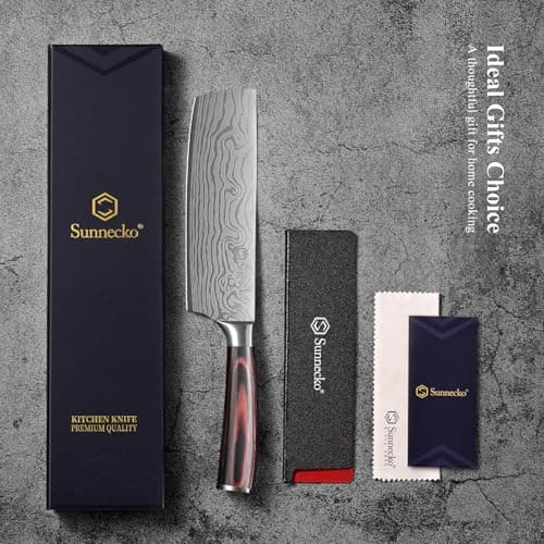 Sunnecko Japanese Nakiri Knife 7 Inch - Carbon Steel Chef Knife Vegetable Cleaver with Sheath, Kitchen Gift for Home Cooks, Professional Kitchen Knife Gift Box - Thumbnail 6