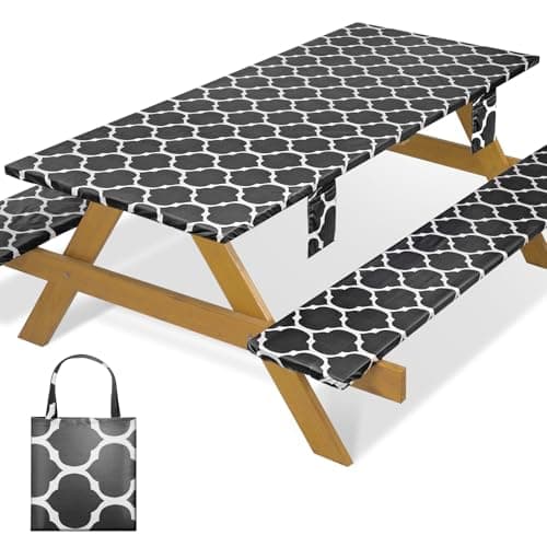 memKiya Fitted Picnic Table Cover with Chair Covers Elastic Water Resistant Camping Tablecloth for 6 Foot Rectangle Tables Garden Patio Outdoor Organization Road Trip Hiking Motorhome Essential Gift - Image 1