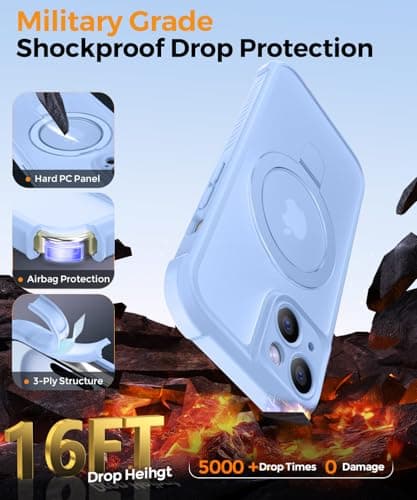 MOCCA Design for iPhone 15 Case with Magnetic Invisible Stand [Full Camera Protection] [Compatible with Magsafe] Military Drop Shockproof Translucent Matte Phone Case Cover 6.1",Light Blue - Thumbnail 4