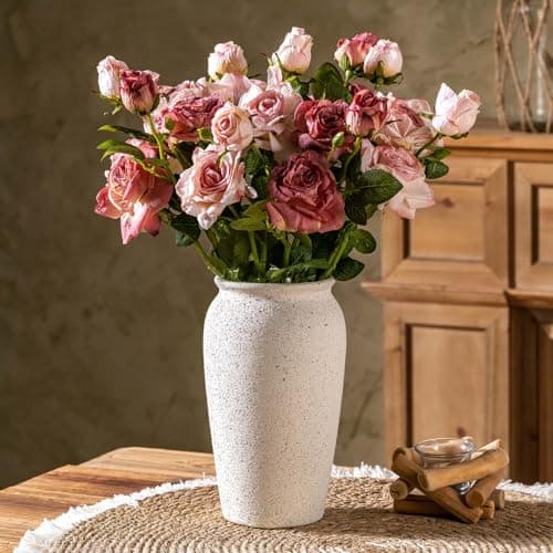 Rustic Farmhouse Flower Large Ceramic Vase, Vintage Pampas Grass Vase, White Modern Decorative Ceramic Flower Vase for Home Decor, Table, Living Room Decoration, Shelf Decor, Mantel, 9.8 Inch - Thumbnail 5