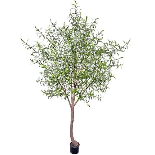 Niwellveb 8FT Fake Tree Artificial Olive Trees Artificial Indoor Realistic Potted Silk Indoor Large Fruit for Home Offices, Living Rooms, Bedrooms, Stairs and Foyer Decor (8 Ft Leaf Type) - Image 1