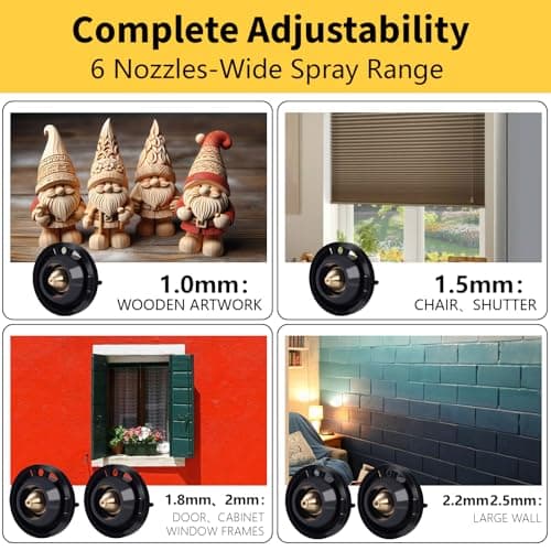 1000W Paint Sprayer with Cleaning & Blowing Joints,1400ml Cup Spray Paint Gun with Adjustable Flow Width,6 Nozzles and 3 Patterns,Yellow Paint Sprayer for House Painting,Easy to Clean - Thumbnail 4