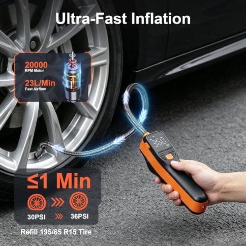 BEVA Tire Inflator Portable Air Compressor, Fast Inflation Bike Pump with Digital Pressure Gauge and LED Light, 150PSI Portable Air Pump for Car Tires, Motorcycle, Bike, Ball - Thumbnail 2