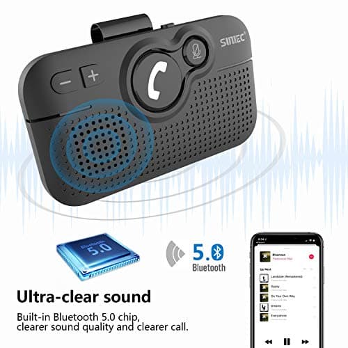 SUNITEC Handsfree Bluetooth Car Kit for Cell Phone, Wireless Bluetooth Speaker for Car, AUTO Power ON Support Siri Google Voice Assistant Hands Free Phone Speakerphone with Visor Clip-BC980SA - Thumbnail 2