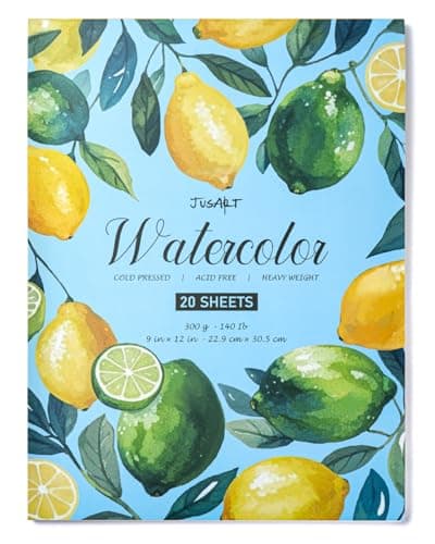 Jusart Watercolor Paper Pad 9"x12", 300gsm/140lb, Cold Press Water Color Paper, Acid-Free, for Wet & Dry Media, Watercolor, Gouache & Sketching, 20 Sheets, Perfect for Students and Artists - Image 1