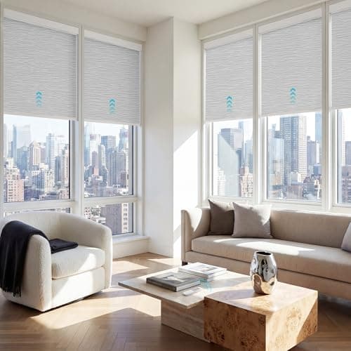 Tailorvibe Smart Blinds Motorized 100% Blackout Roller Shades for Windows, Cordless Electric Blinds with Remote (LumenGeo - Jacquard White, 30" W x 72" H) - Image 1
