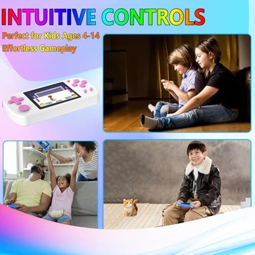 TEBIYOU Handheld Games for Kids Built-in 218 Video Games, Portable Kids Travel Toys for Ages 4-13 with Rechargeable Battery 3.0" HD Screen, Mini Gaming Player Birthday Gifts for Boys Girls (White) - Thumbnail 5