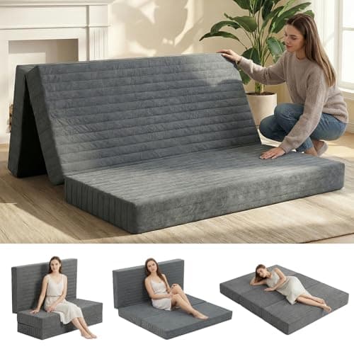Erament 6-Inch Tri-Fold Mattress Full Size, Covertible Bed Floor Futon Mattress with Handles & Non-Slip Bottom, Foldable Mattress with Removable Tufted for Guest, Camping, Dorm - Image 1