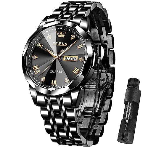 OLEVS Black Watches for Men Luxury Dress Stainless Steel Wrist Analog Quartz Waterproof Fancy Watches for Men Fashion Diamond Mens Watch Relojes para Hombres - Image 1