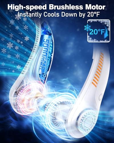EYERZ Portable Neck Fan - Rechargeable Personal Fan with Neck Support, 5-Speed Quiet Lightweight Long Lasting Neck Fan, Fathers Day, Mothers Day Gifts, Full Surround Cooling for Travel, Hot Flashes - Thumbnail 3