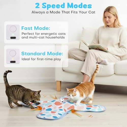 PETSWEET Interactive Cat Toys, Hide and Seek Cat Toy, 2 in 1 Automatic Moving Concealed Feathers for Indoor Cats, Non-Slip Suction, Touch Activated, USB Rechargeable, Blue - Thumbnail 5