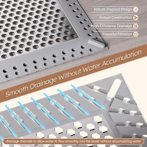 BAOTIYA Not Moving Shower Drain Hair Catcher,Effective Hair Catcher Shower Drain,Square Flat Shower Drain Cover Protector Filter,Efficient Drainage,Hair Trap Stopper (Gray, 4 inch) - Thumbnail 4