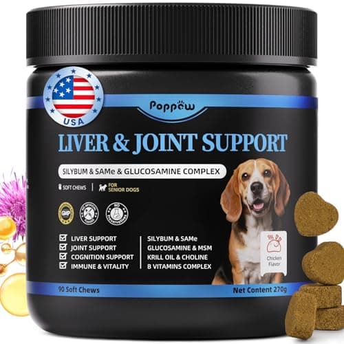 POPPAW Senior Dog Liver & Joint Supplement – Same, Milk Thistle (Silybin), Glucosamine, MSM for Liver Health Detox, Mobility, Joint Pain Relief, Cognitive & Vitality Support, Chicken Flavor, 90Ct - Image 1