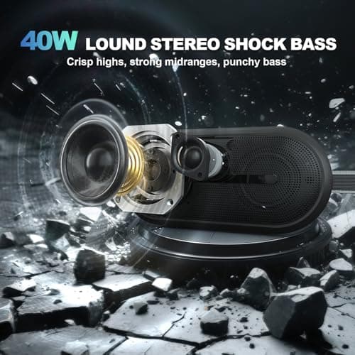 SOWO Portable Wireless Speaker with Bluetooth, Enhanced Immersive Bass, Partyboom Technology, 40W Loud Clear Stereo Sound, IP67 Waterproof, 16H Playtime for Outdoor, Camping and Travel - Deep Black - Thumbnail 2