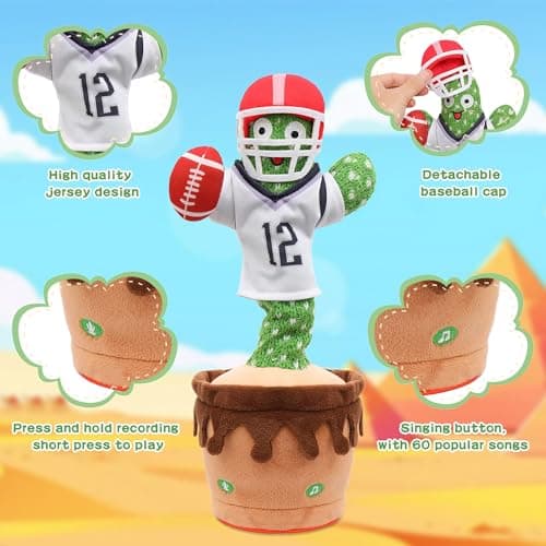 MIAODAM Dancing Football Cactus Toy, Singing, Talking, Record & Repeats What You say with 60 English Songs, Funny Eletronic Baby Toys - Thumbnail 2