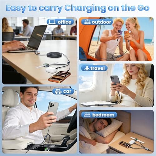 Travel Essentials 3 in 2 USB A/C Cable for Apple Watch Charger/iPhone 17/IP Port, Multi Charging Cable for All Devices Designed for iWatch Ultra/SE/11-1 & iPhone 17-11,Gray iWatch Charger(4FT) - Thumbnail 5
