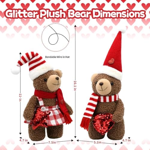 KnomeKo Valentines Day Gifts for Her - Valentines Gnomes Teddy Bear Farmhouse Table Decor for Home - Romantic Gifts Galentines Day Decorations - Thumbnail 2