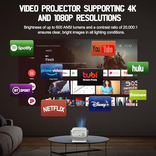 [Auto Focus/4K Support]A8 Projector with 5G WiFi and Bluetooth , 600 ANSI Native 1080P Outdoor Movie Projector, Auto 6D Keystone , Home Theater Projector compatible with Phone/TV Stick/PC - Thumbnail 3