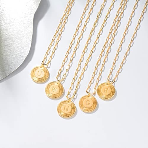 LOYATA Layered Choker Necklace Gold Flower Initial Coin Pendant 2 Layer 14K Gold Plated Dainty Paperclip Chain Personalized Jewelry Gift for Women Letter P - Thumbnail 4