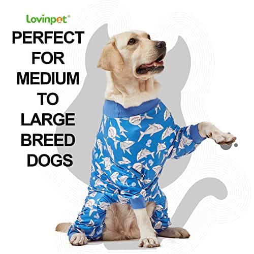 LovinPet Large Dog Pjs, UV Protection, Pet Anxiety Relief Onesies, Lightweight Stretchy, Blue Shark Print, Undershirt for Dog Sweaters and Coats, Large Breed Husky Pajamas, Pet PJ's /3XL - Thumbnail 3
