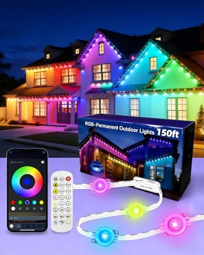 oneup 150FT Permanent Outdoor RGB Lights, Smart Rainbow Christmas Light with App/Remote Control,Waterproof,16M Colors, LED Eaves Lights for House Roof Garden Christmas Party Decor - Image 1