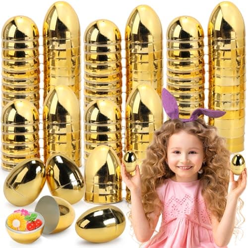 Skirfy 3.15" Easter Eggs, Fillable Golden Eggs Empty Eggshells with Hinge for Easter Hunt, Filling Treats, Party Favor, Basket Stuffers, Classroom Prize Supplies, 36PCS - Image 1