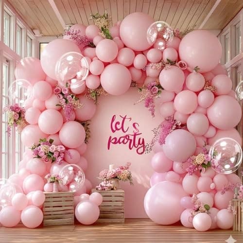 Pastel Pink Balloons - Double Stuffed Baby Pink Balloons Different Sizes Clear Bobo Balloon Garland Arch Kit 18/12/5 Inch for Birthday Baby Shower Girl Gender Reveal Mother's Day Party Decorations - Image 1