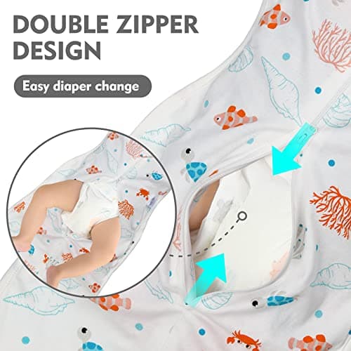 ANYEDDE Baby Transitional Swaddle Sleep Sack - Swaddles for Newborns, Cuff Removable Arms Up Design, Free Wearable Blankets with 2-Way Zipper, Underwater World (3-6 Month) - Thumbnail 4
