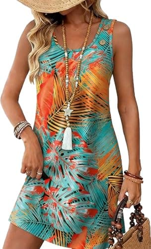 WEESO Summer Vacation Dresses for Women Plus Size Tropical 2025 Maternity Sundresses with Pockets Floral Orange 2XL - Image 1