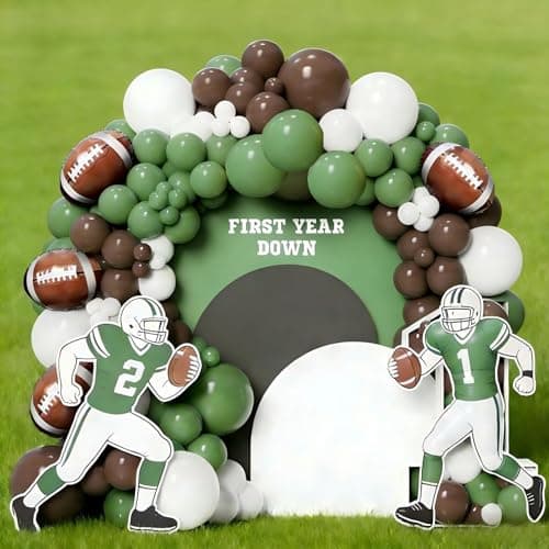Superbowl Party Decorations Football Balloon Garland Arch Kit 136Pcs Sage Green White and Coffee Brown Balloons with Football Foil Balloon for Touch Down Rugby Theme Super Game Bowl Party Supplies - Image 1