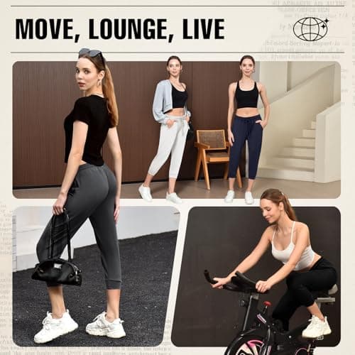 Walifrey Capri Pants for Women with Pockets, Cropped Joggers Drawstring Sweatpants for Lounging Workout and Gym Black,1 Pack Black XL - Thumbnail 5