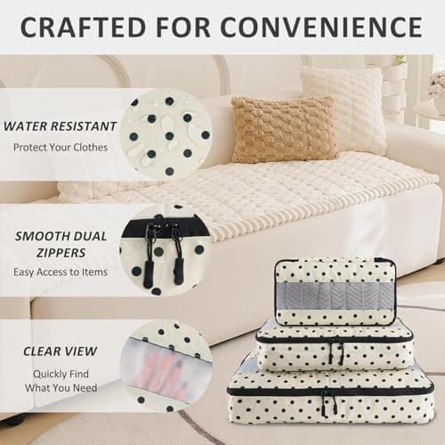U+U 5 Set Packing Cubes for Travel Essentials Ultralight Luggage Packing Organizers with Laundry Bag and Shoe Bag for Vacation, Business Trip and Camping (Polka Dot) - Thumbnail 2