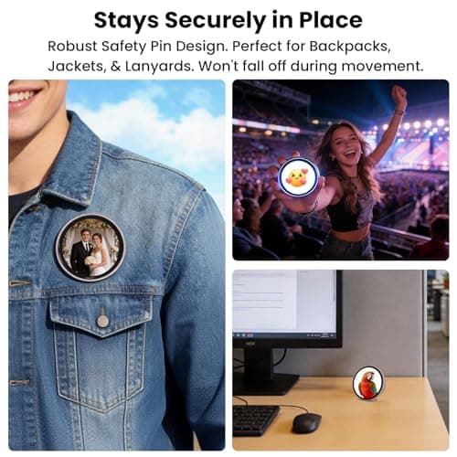 Electronic Anime Display Pin | 1.85” Touchscreen Digital Badge with App & Bluetooth Image Upload, Wearable Electronic Pin for Daily Outfits, Concert Support & Anime Conventions (rose gold) - Thumbnail 6