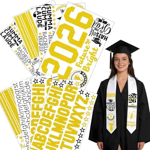 Graduation Stole Sash Iron-on Heat Transfers - Class of 2026 DIY Personalized Graduation Stoles, Custom HTV Decals for Graduation Sash, Cap and Gown Decorations (Graduation Stole NOT Included) - Image 1