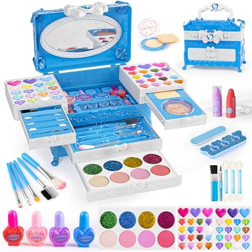 GORISPI Kids Makeup Sets for Girls, 66pcs Real Cosmetic for Kids Toys with Mirror, Princess Washable Girls Makeup Kit, Non-Toxic & Safe Brithday Gifts for 3 4 5 6 7 8 10 - 12 Years Old（Blue） - Image 1