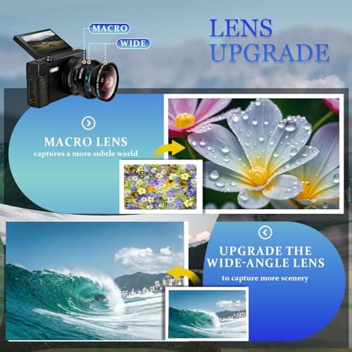 4K Digital Camera with Wide Angle Lens, 64MP WiFi Vlogging Camera with 180° Flip Screen, Point and Shoot Camera for Photography, Beginner YouTube Video Kit with 64GB SD Card - Thumbnail 6