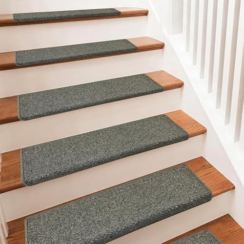 Bullnose Carpet Stair Treads, 14Pack - 29.5"x9.5"x1.5" Stair Treads Non-Slip for Wooden, Peel and Stick Stair Runner, Edging Stair Protectors, Pet Friendly, Washable (7, Gray) - Image 1