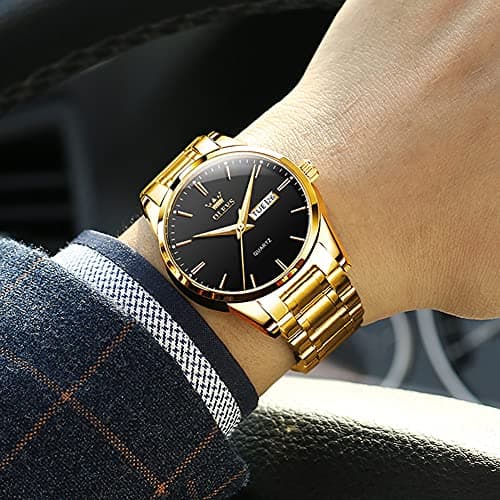 OLEVS Watch Men Gold Stainless Steel Black Watches for Men Luxury Large Face Analog Quartz Mens Watches Waterproof Classic Dress Wrist Watch for Man Day Date Casual Reloj para Hombre - Thumbnail 3